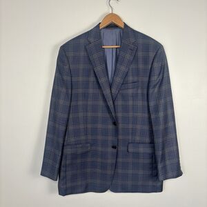 Tailor Red Peerless Mens 46L Blue Plaid Check Wool Suit Jacket Reda Milano Italy